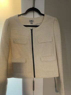 Worthington Cream Bouclé Zip Jacket with Pocket Flaps